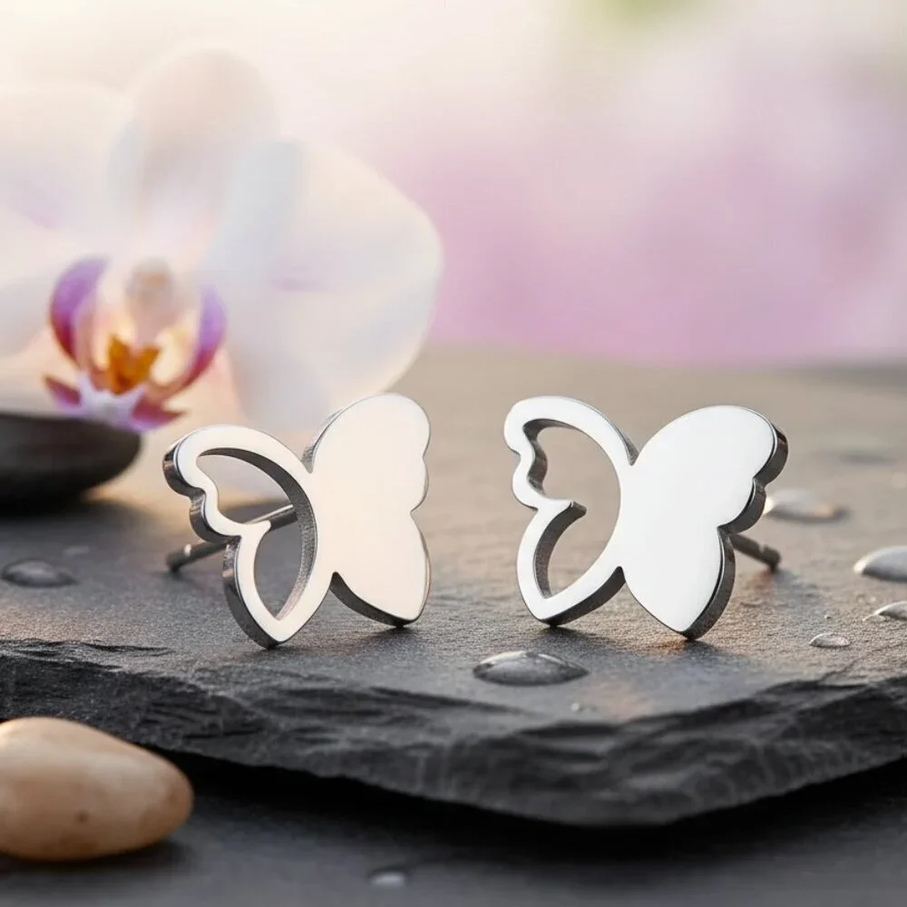 18K Gold Plated Stainless Steel Butterfly Stud Minimalist Trendy Earrings